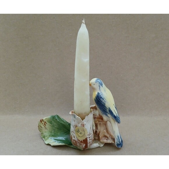 Vintage Capodimonte  Porcelain Candle Holder Made in Italy Bird & Flower RARE - Picture 2 of 12